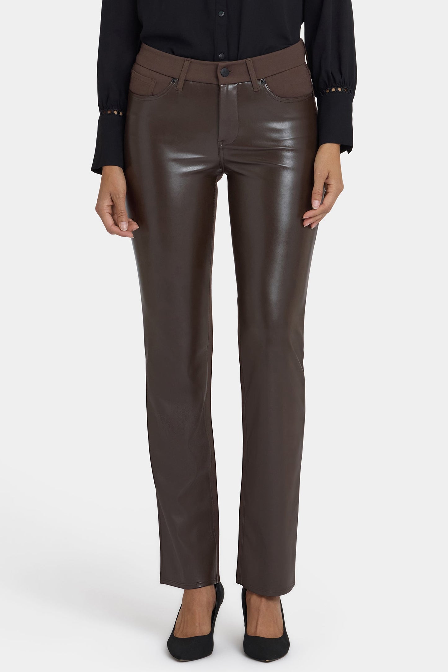 Vegan Stretch Leather Marilyn Straight Pants In Petite - Coffee Bean