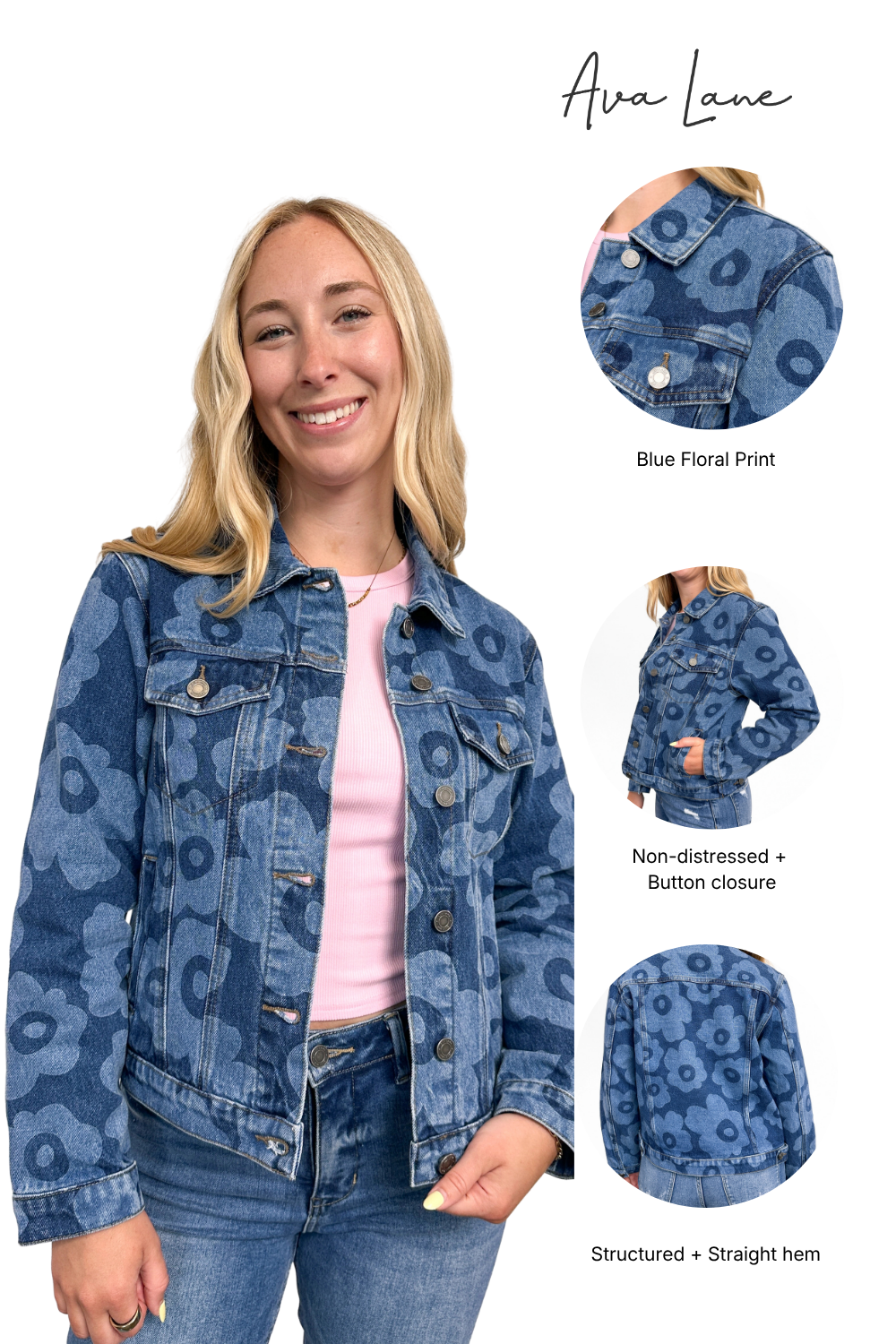 The Palmer Floral Medium Wash Denim Jacket