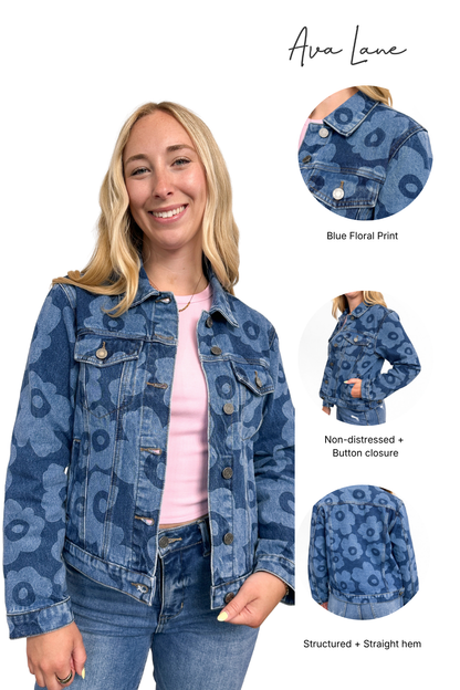 The Palmer Floral Medium Wash Denim Jacket