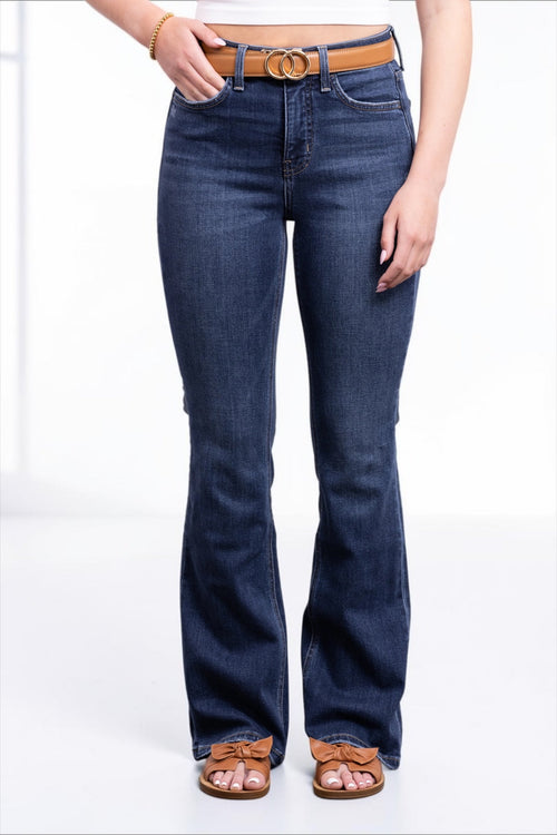 The Rachel High-Rise Tummy Control Bootcut Jeans - Three Inseams (Blue)