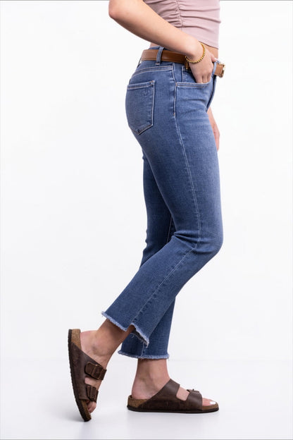 The Knox Mid-Rise Cropped Bootcut Tummy Control Jeans - Blue