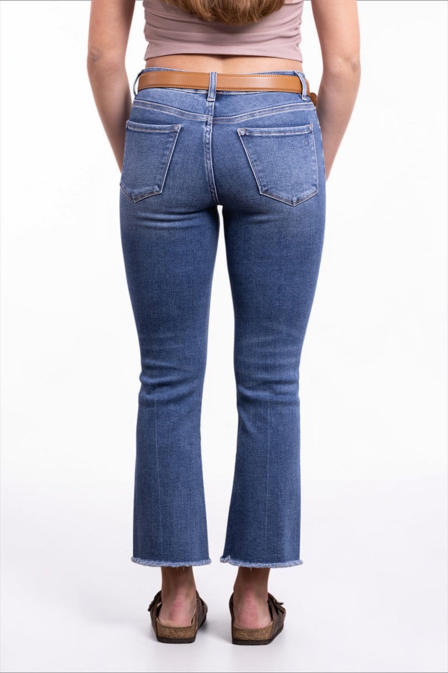 The Knox Mid-Rise Cropped Bootcut Tummy Control Jeans - Blue