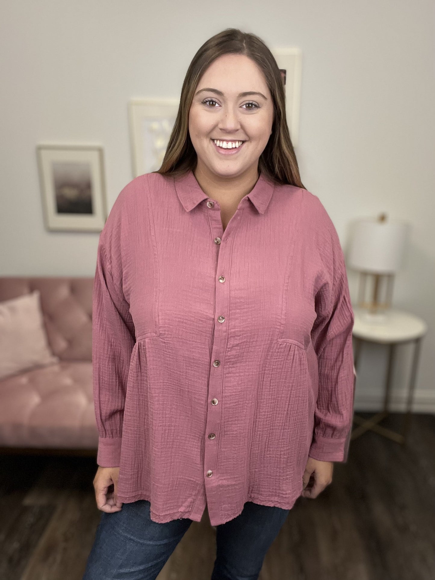 Gotta Move On Collar Button Up Women's Long Sleeve Top