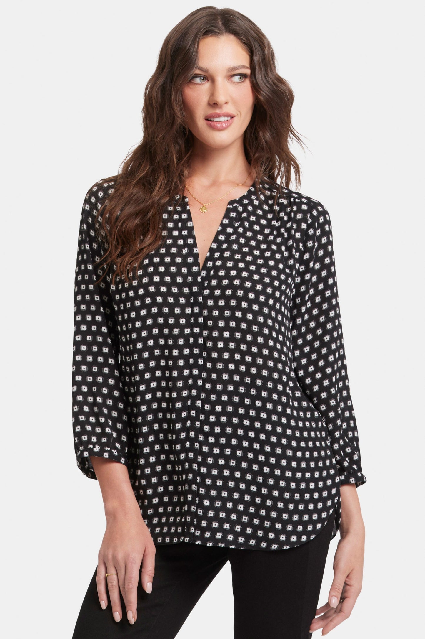 Pintuck Blouse - Pearl Medallion