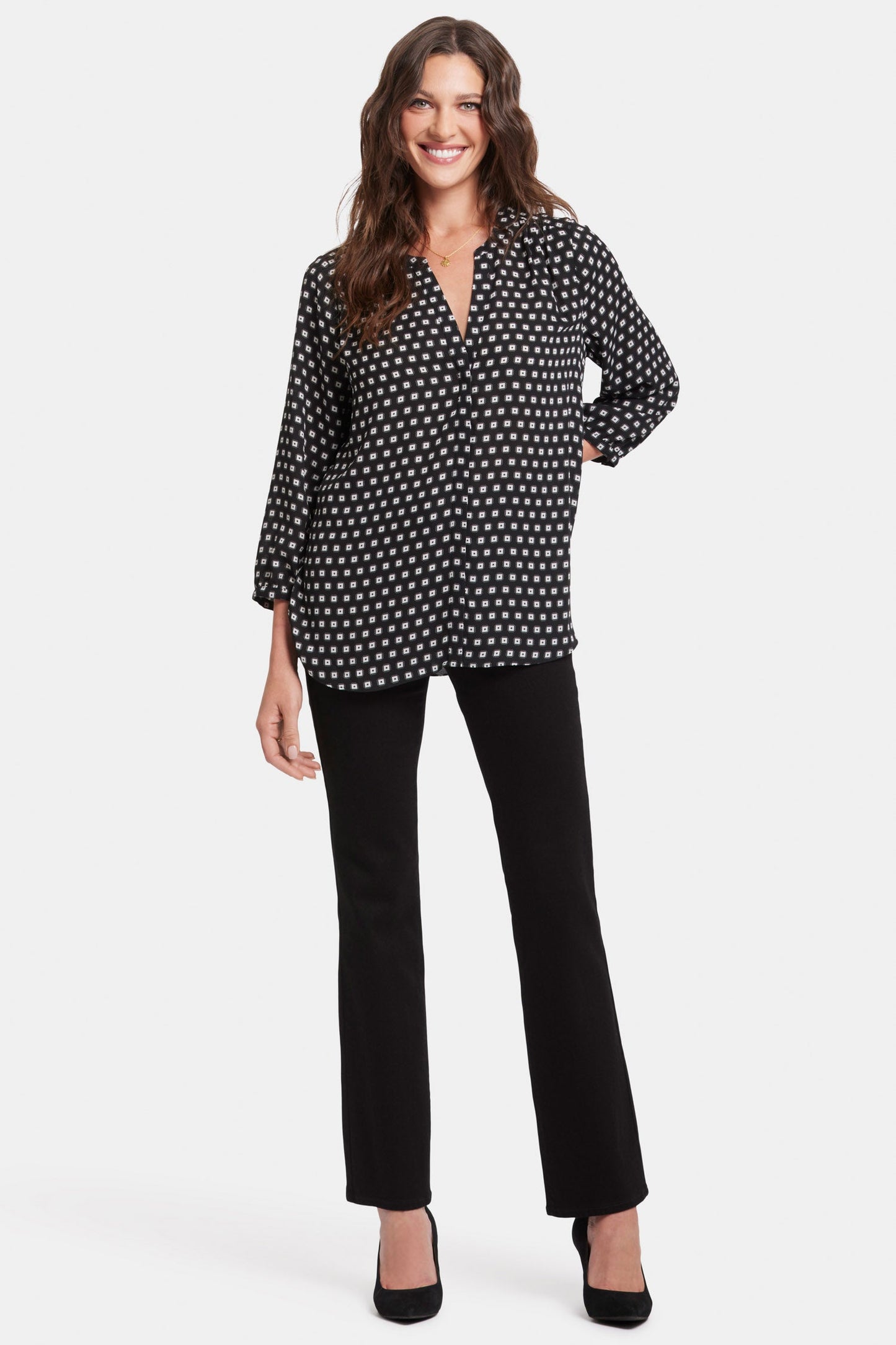 Pintuck Blouse - Pearl Medallion