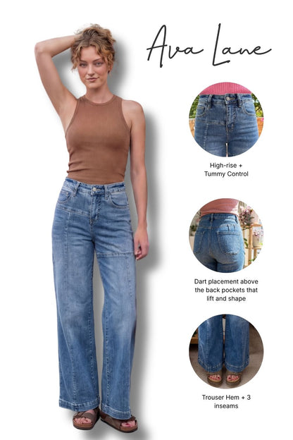 The Scarlet High-Rise Tummy Control Wide Leg Front Seam Denim - Three Inseams