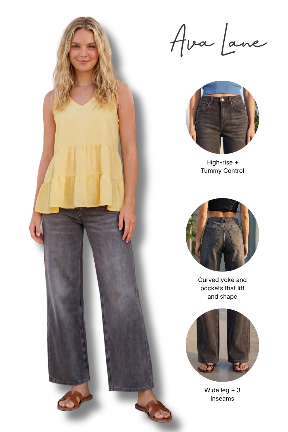 The Tara High-Rise Charcoal Wide Leg Tummy Control Jeans - Three Inseams