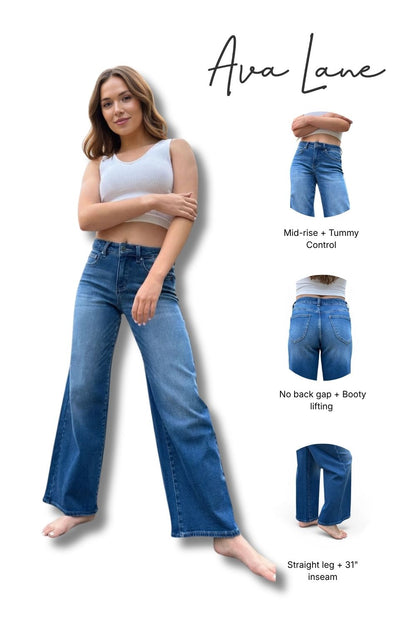 The Isabella Mid-Rise Tummy Control Vintage Wash Straight Leg Jeans