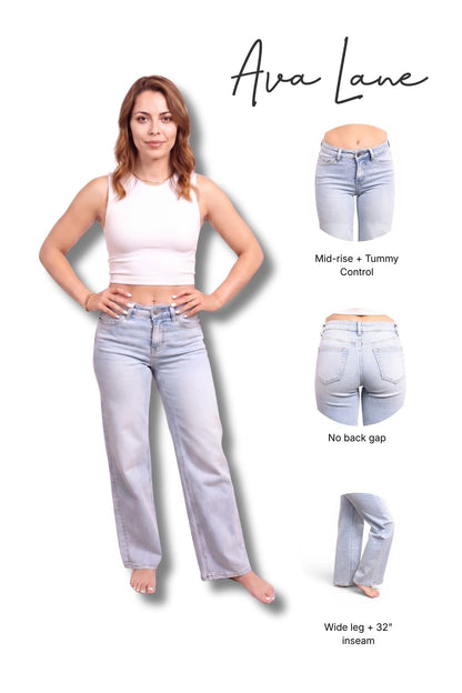 The June Mid-Rise Tummy Control Retro Wide Leg Jeans