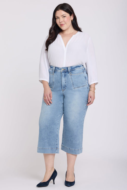Brigitte Wide Leg Capri Jeans In Plus Size - Mist Springs