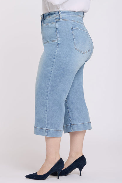 Brigitte Wide Leg Capri Jeans In Plus Size - Mist Springs