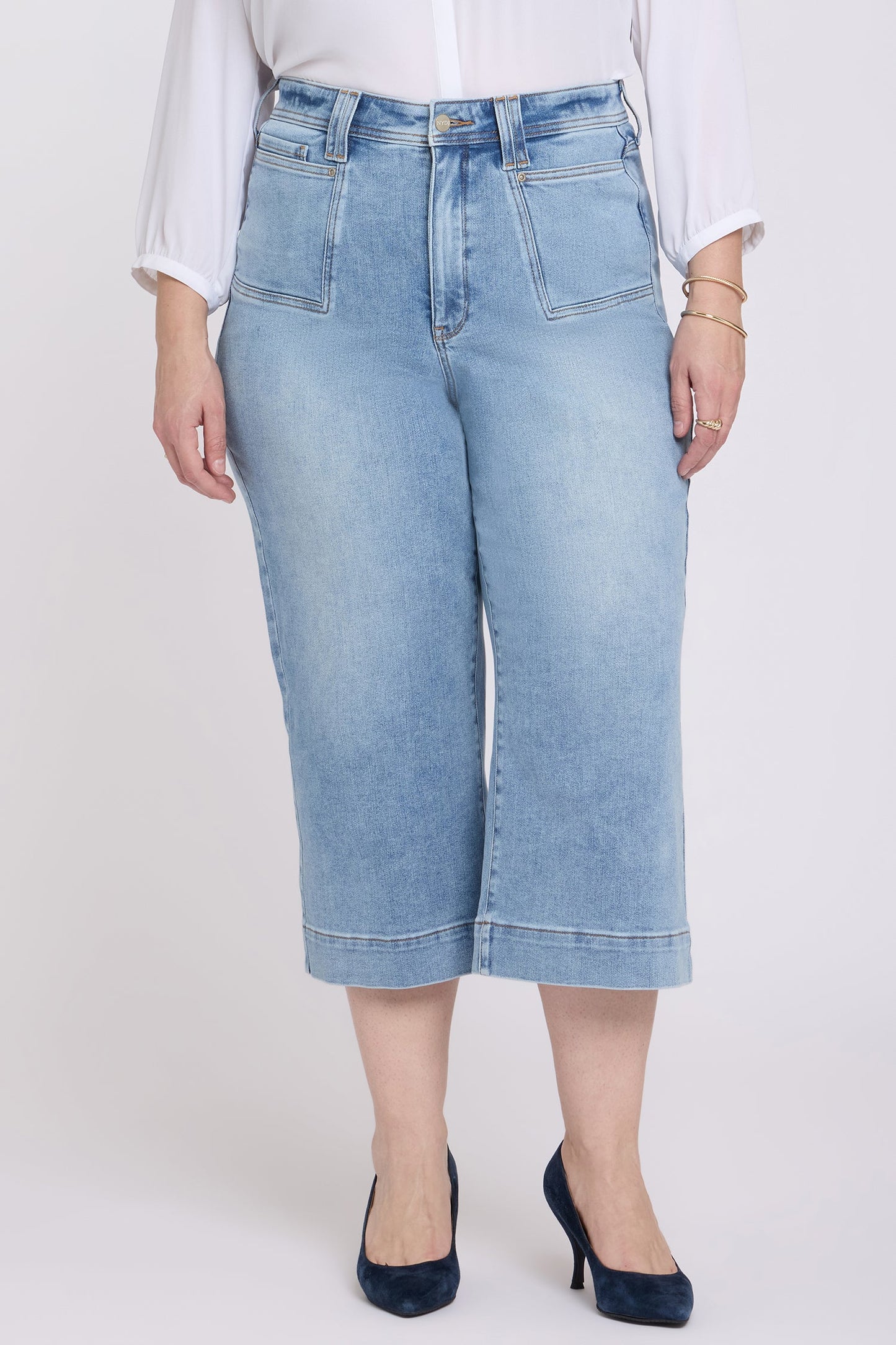 Brigitte Wide Leg Capri Jeans In Plus Size - Mist Springs