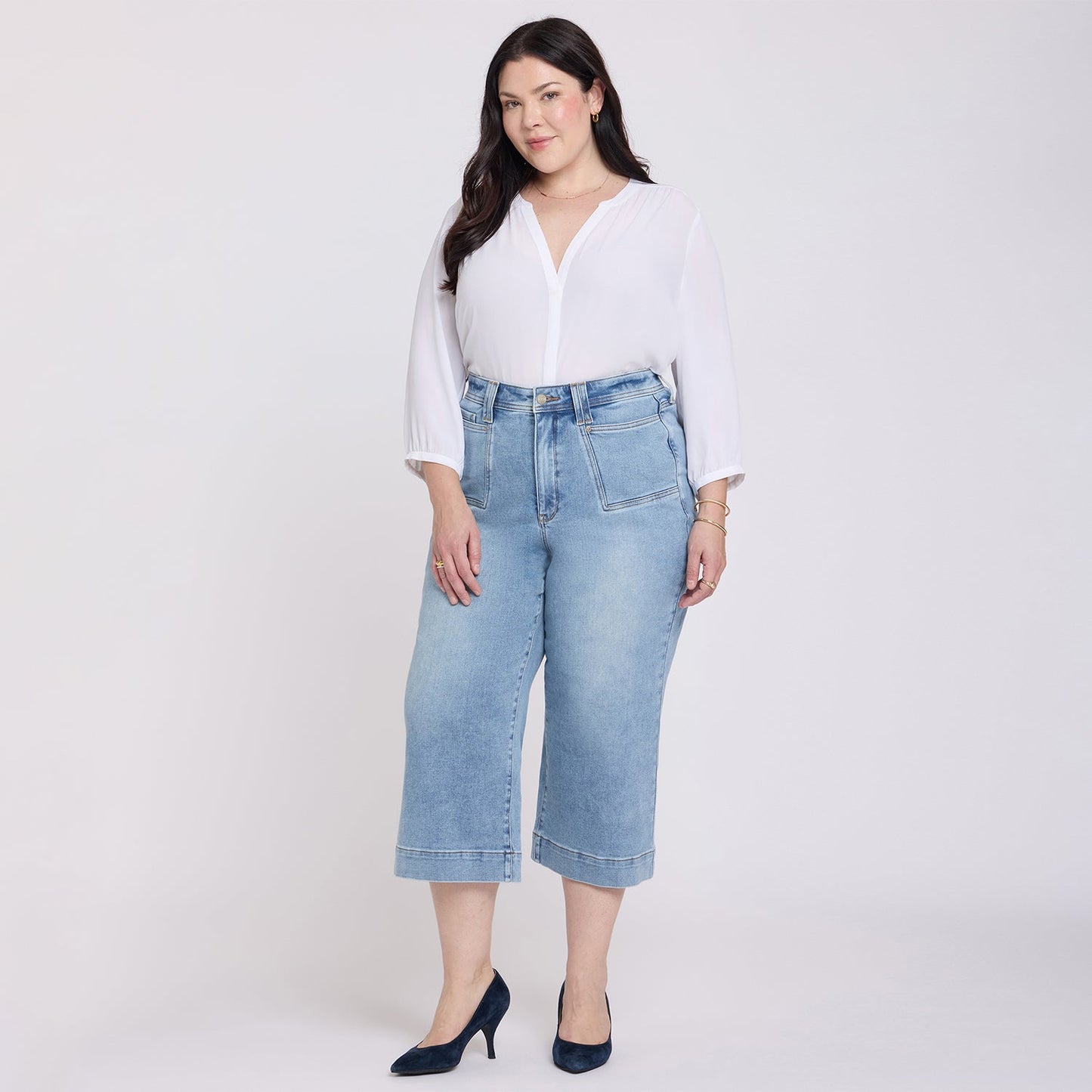 Brigitte Wide Leg Capri Jeans In Plus Size - Mist Springs
