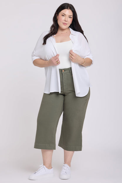 Brigitte Wide Leg Capri Jeans In Plus Size - Desert Green