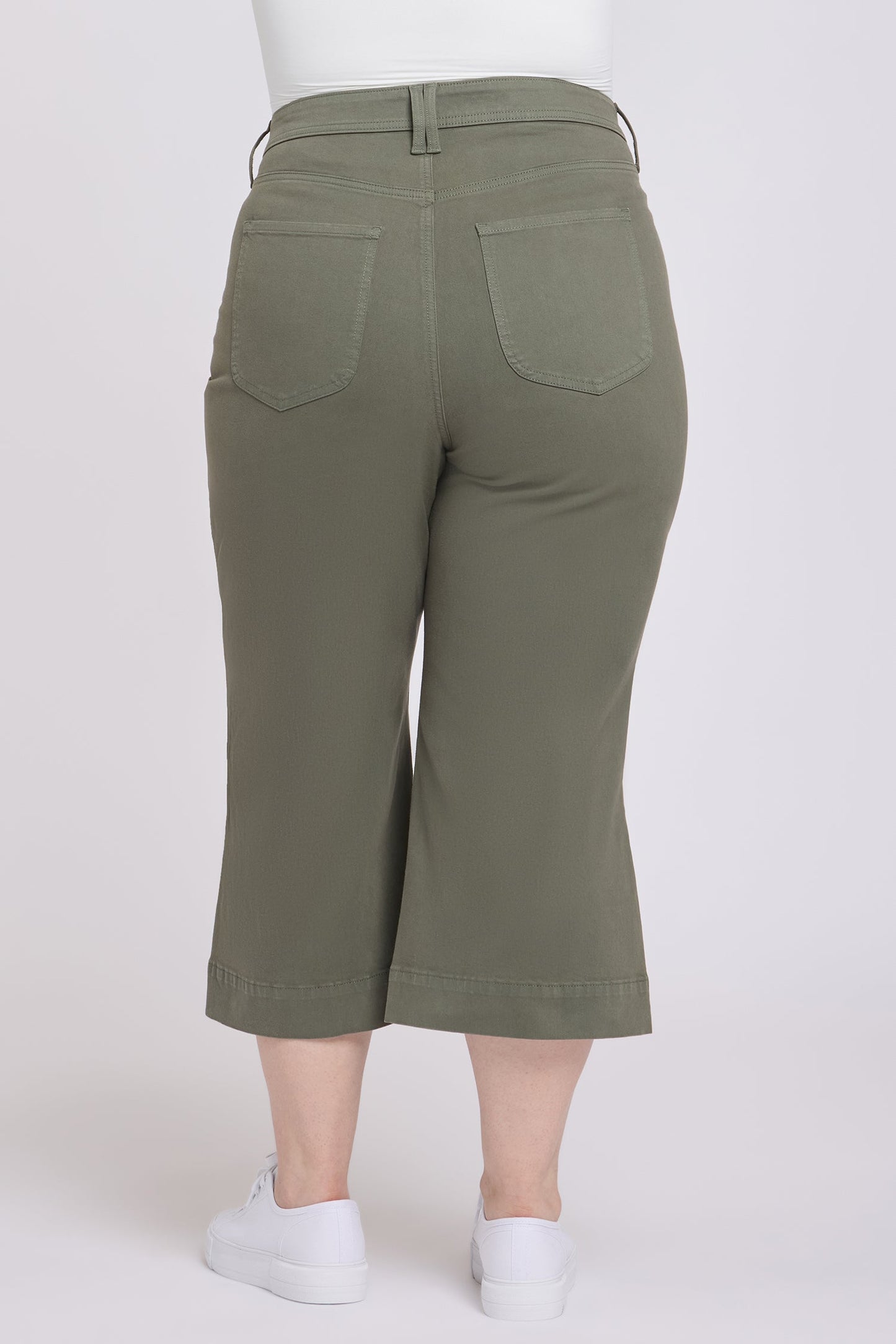 Brigitte Wide Leg Capri Jeans In Plus Size - Desert Green