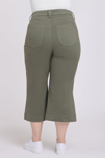 Brigitte Wide Leg Capri Jeans In Plus Size - Desert Green
