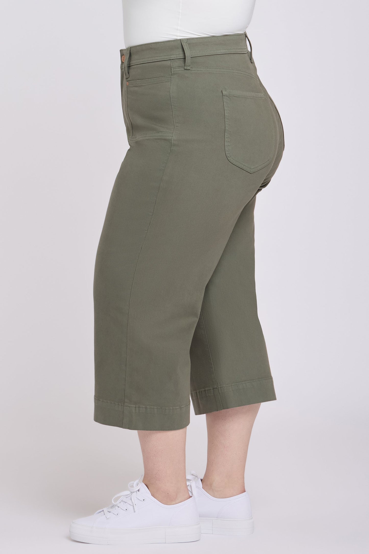 Brigitte Wide Leg Capri Jeans In Plus Size - Desert Green