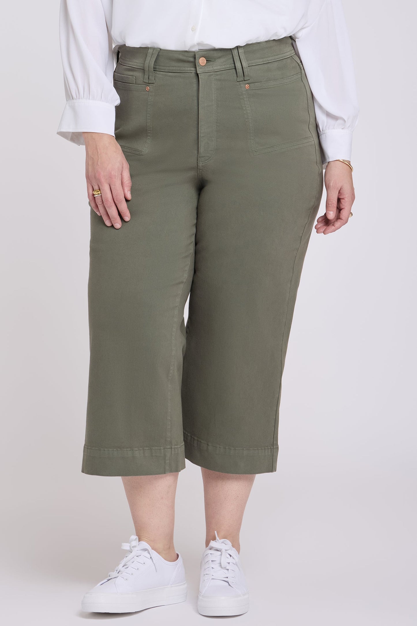 Brigitte Wide Leg Capri Jeans In Plus Size - Desert Green