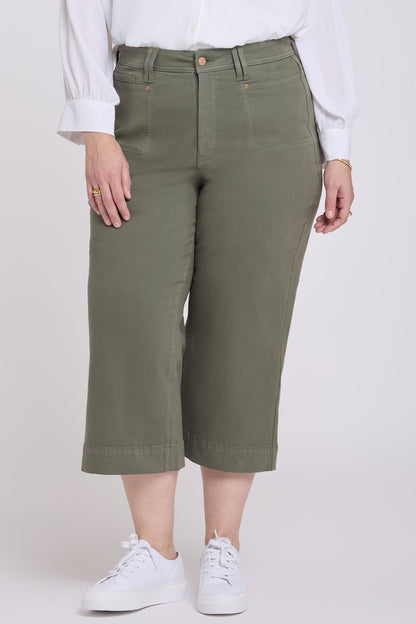 Brigitte Wide Leg Capri Jeans In Plus Size - Desert Green
