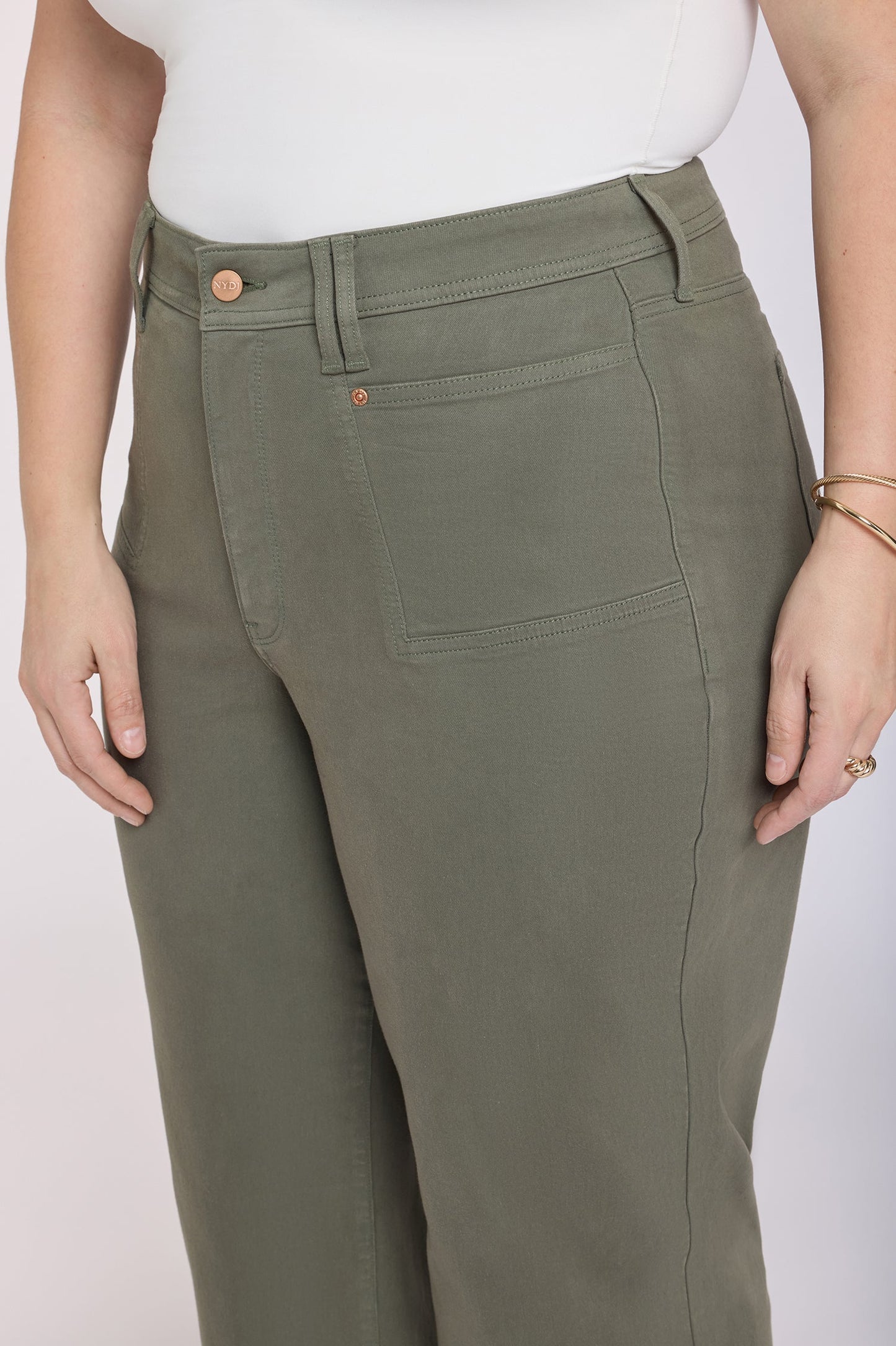 Brigitte Wide Leg Capri Jeans In Plus Size - Desert Green