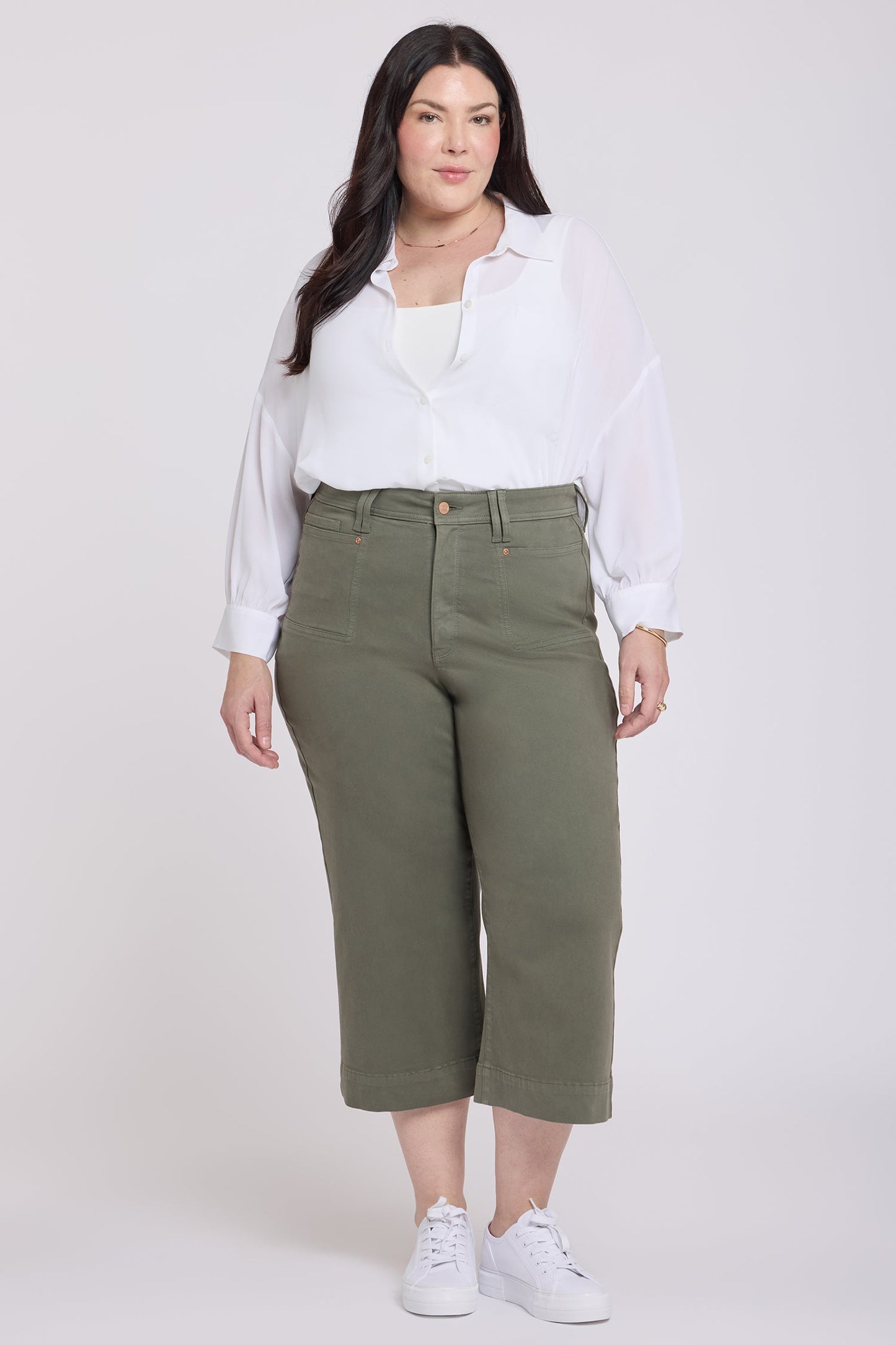 Brigitte Wide Leg Capri Jeans In Plus Size - Desert Green
