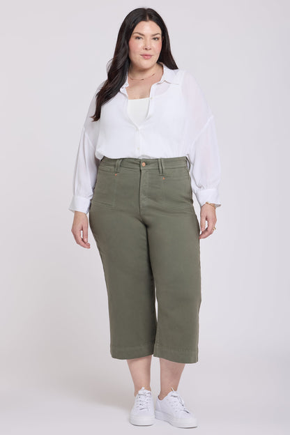 Brigitte Wide Leg Capri Jeans In Plus Size - Desert Green