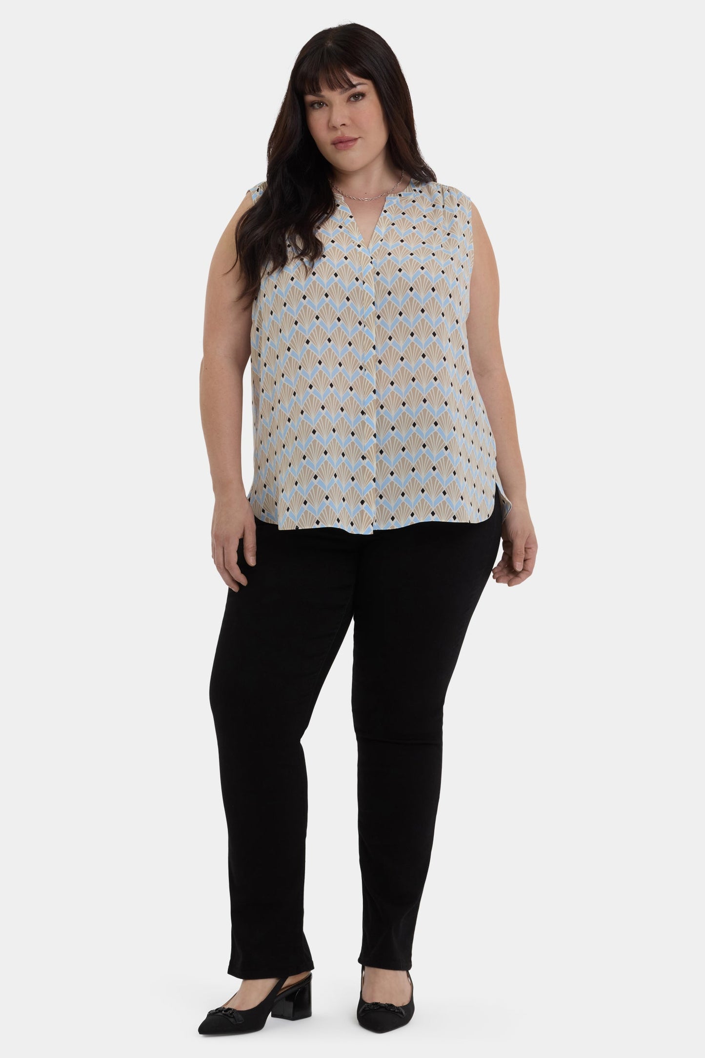Sleeveless Pintuck Blouse In Plus Size - Cabo Punta