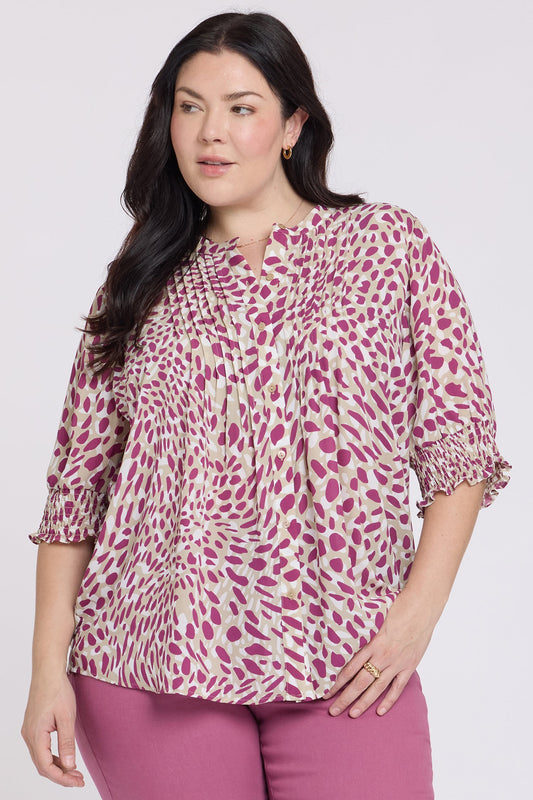 Pleated Short Sleeved Blouse In Plus Size - Sandcastles