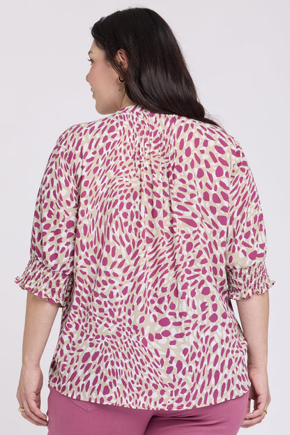 Pleated Short Sleeved Blouse In Plus Size - Sandcastles