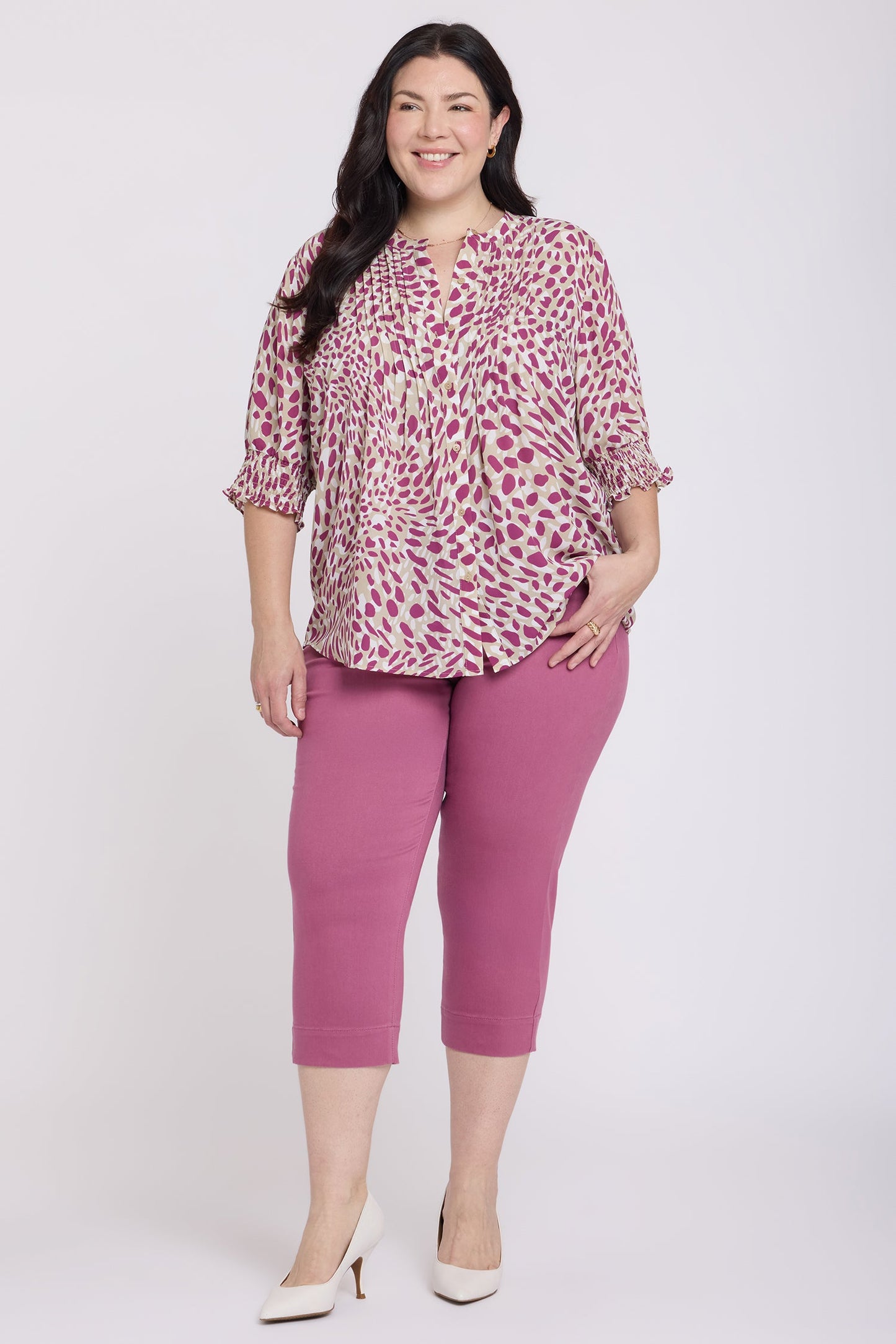 Pleated Short Sleeved Blouse In Plus Size - Sandcastles