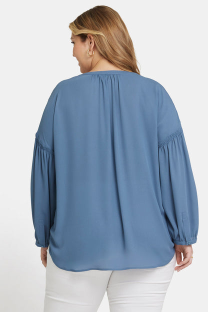 Paulina Peasant Blouse In Plus Size - Blue Stone