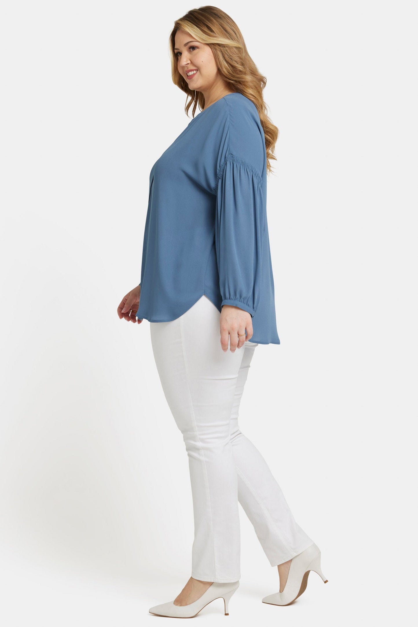 Paulina Peasant Blouse In Plus Size - Blue Stone