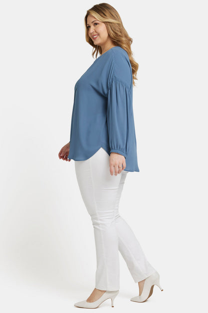 Paulina Peasant Blouse In Plus Size - Blue Stone