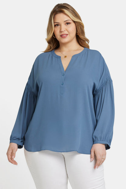 Paulina Peasant Blouse In Plus Size - Blue Stone