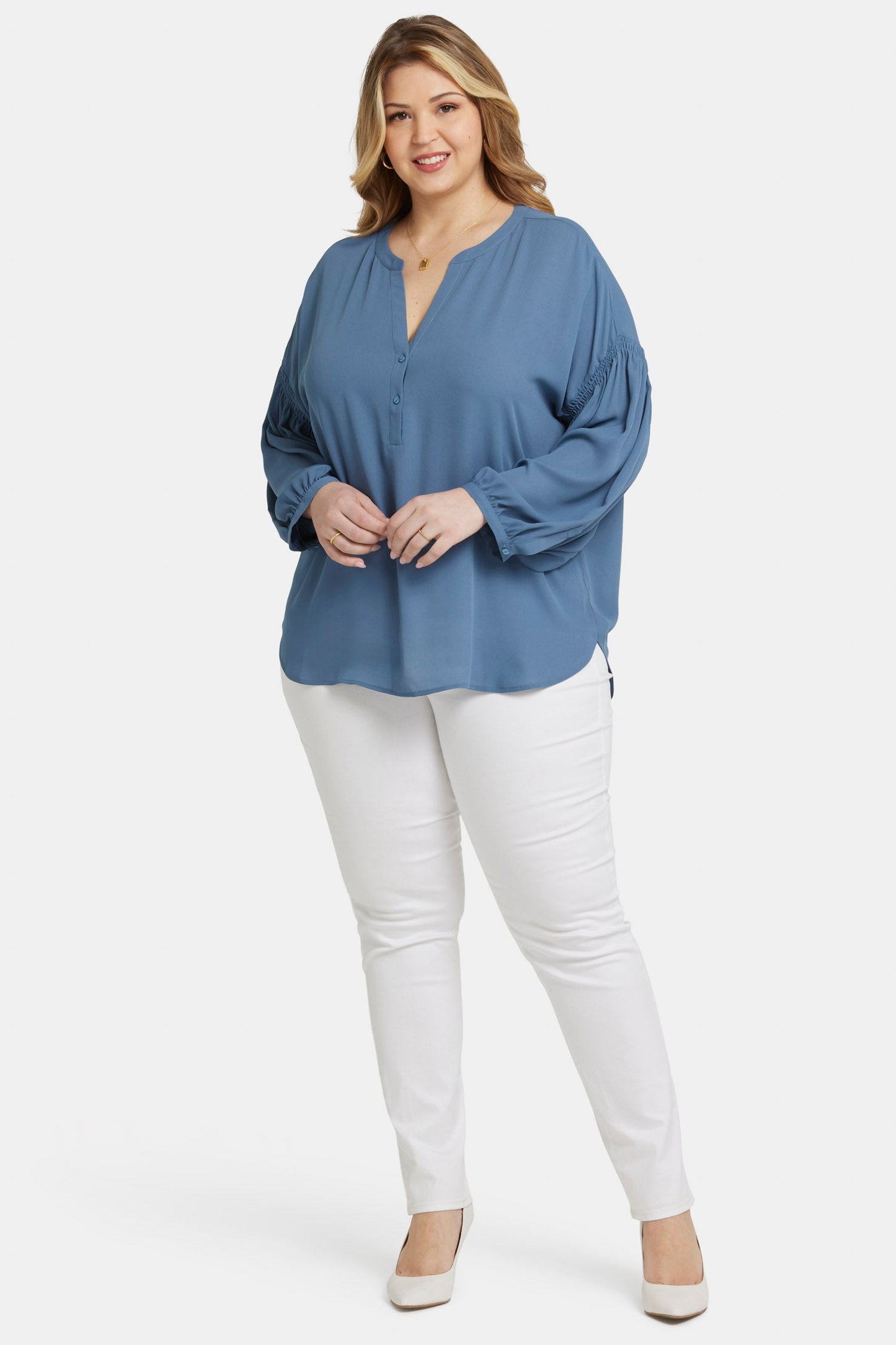Paulina Peasant Blouse In Plus Size - Blue Stone