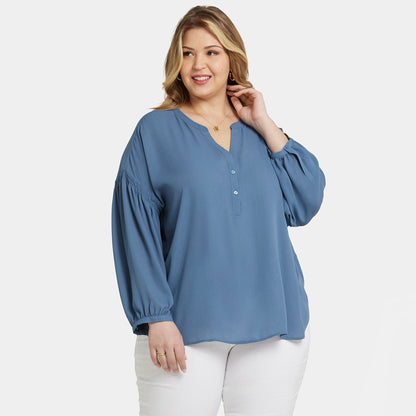 Paulina Peasant Blouse In Plus Size - Blue Stone