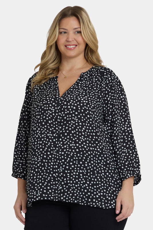 Pintuck Blouse In Plus Size - Francoise Dots