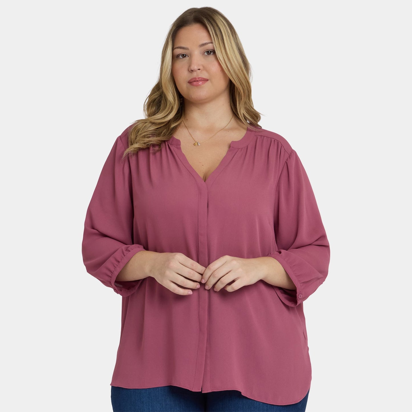 Pintuck Blouse In Plus Size - Vintage Rose