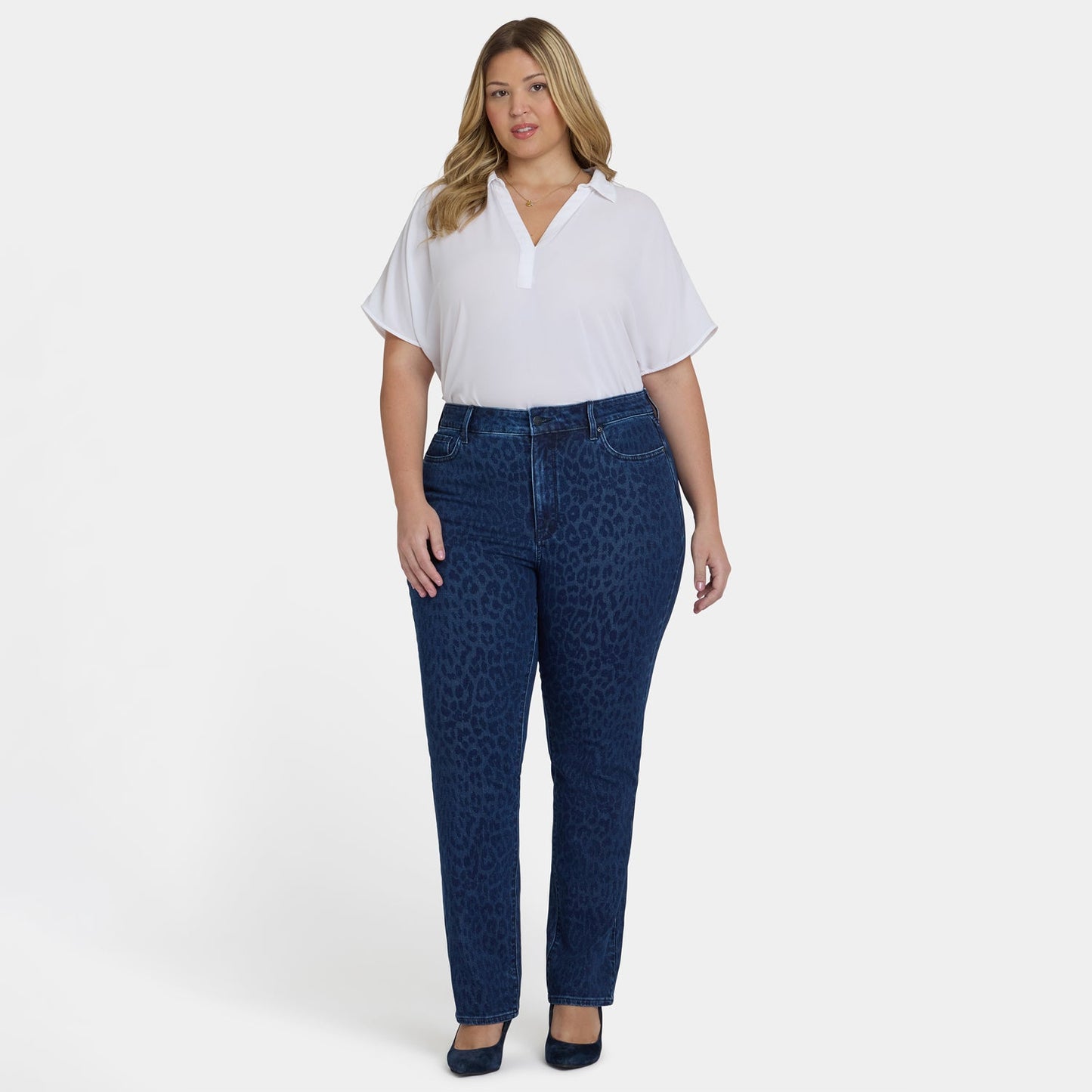 Marilyn Straight Jeans In Plus Size - Dark Denim Leopard