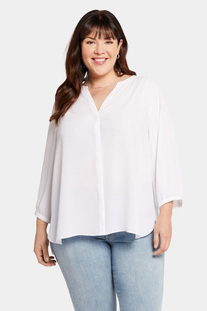 Pintuck Blouse In Plus Size - Optic White