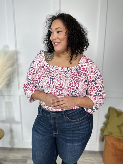 All The Spots Women's Smocked Long Sleeve Top