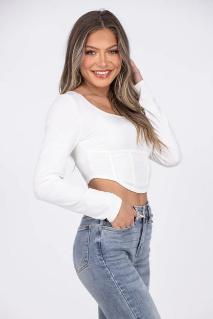 Tighten Up Women's Corset-Like Long Sleeve Crop Top