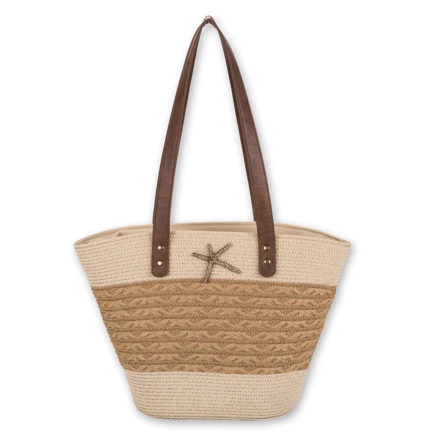 Beige, Paper Straw Shoulder Tote