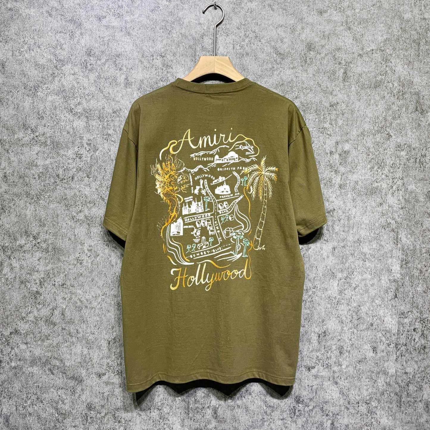 Amiri t shirts hollywood golden dragon printing short sleeve
