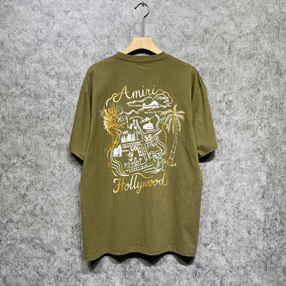 Amiri t shirts hollywood golden dragon printing short sleeve