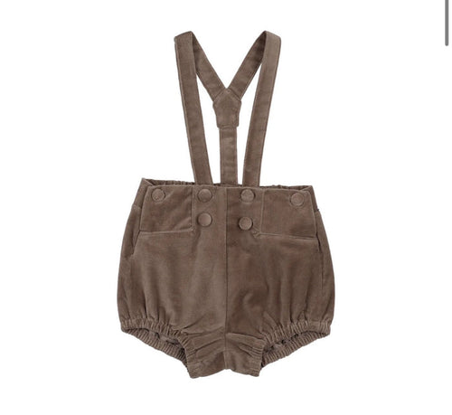 Analogie Misty Oat Velvet Gathered Suspender Shorts