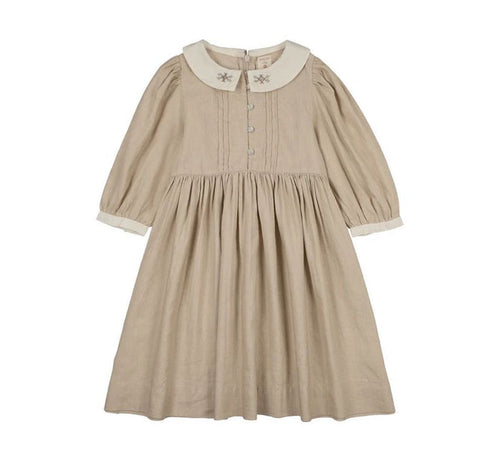 Analogie Pintuck Collar Dress 3/4 Sleeve - Wheat