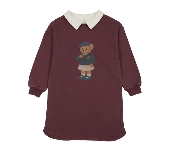 Analogie Washed Burgundy Bear Sweatshirt Dress