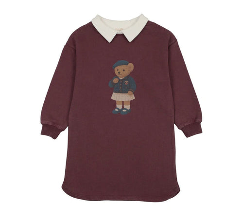 Analogie Washed Burgundy Bear Sweatshirt Dress