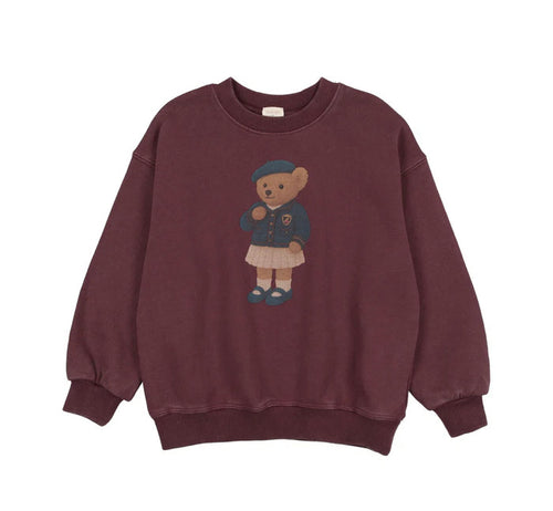 Analogie Washed Burgundy Bear Sweatshirt Girl